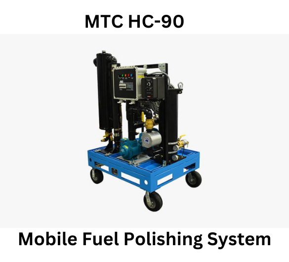 MTC HC-90 Mobile Fuel Polishing System with blue base and black components on wheels